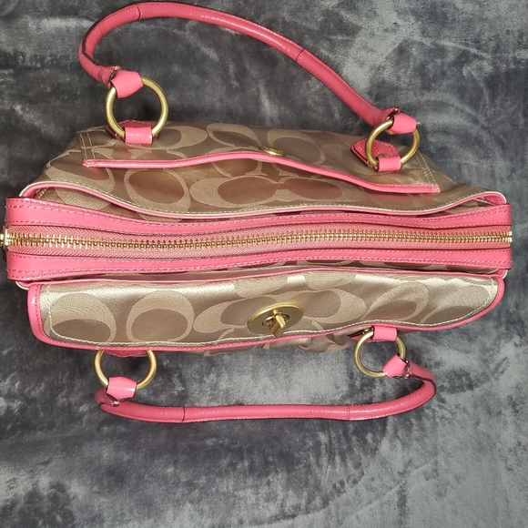 Coach Addison Spectator Khaki  Signature Pink Leather Trim Laptop Busine… - Picture 7 of 16